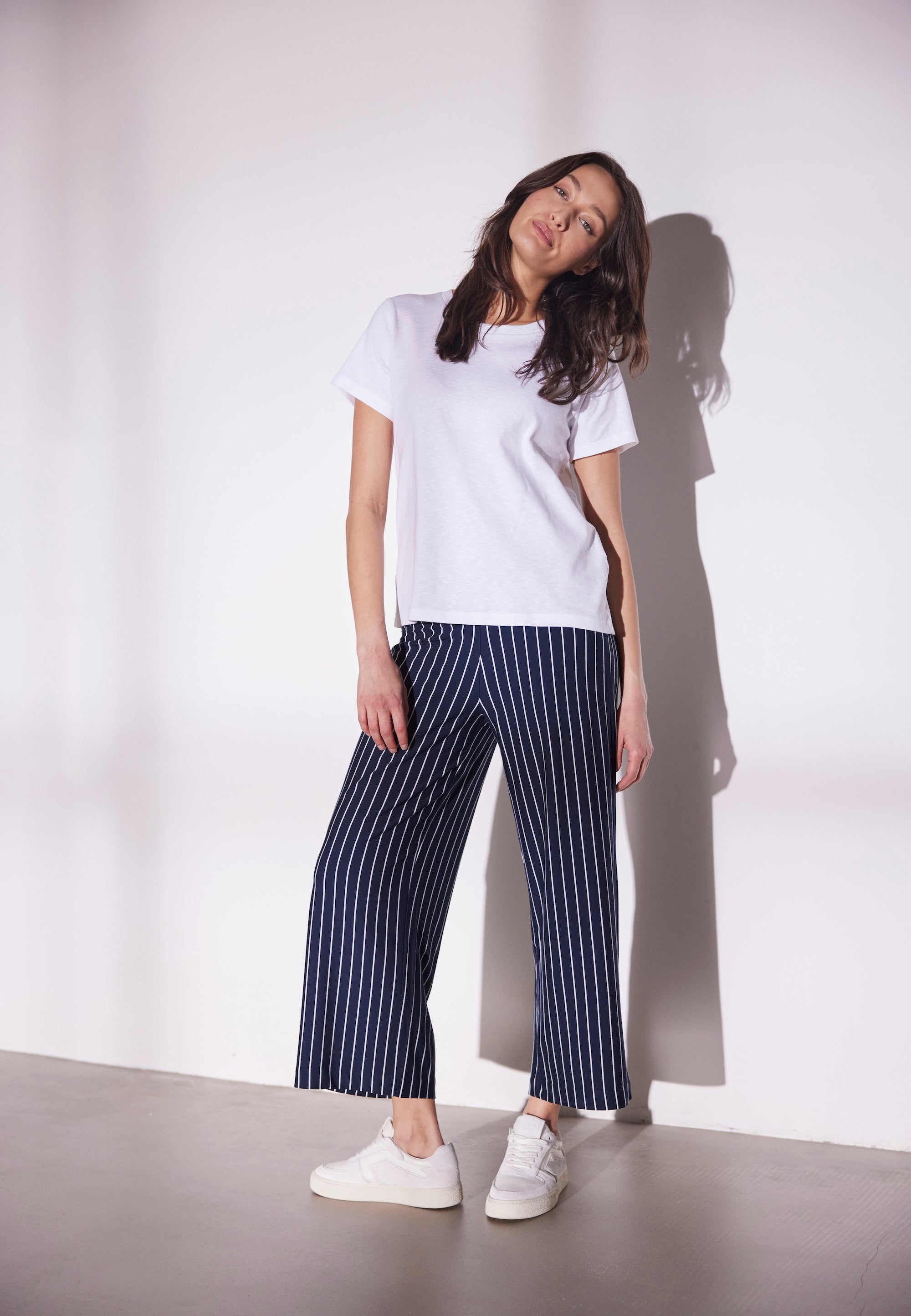 LAURIE Donna Loose Jersey - Cropped Loose 49222 Navy Stripe