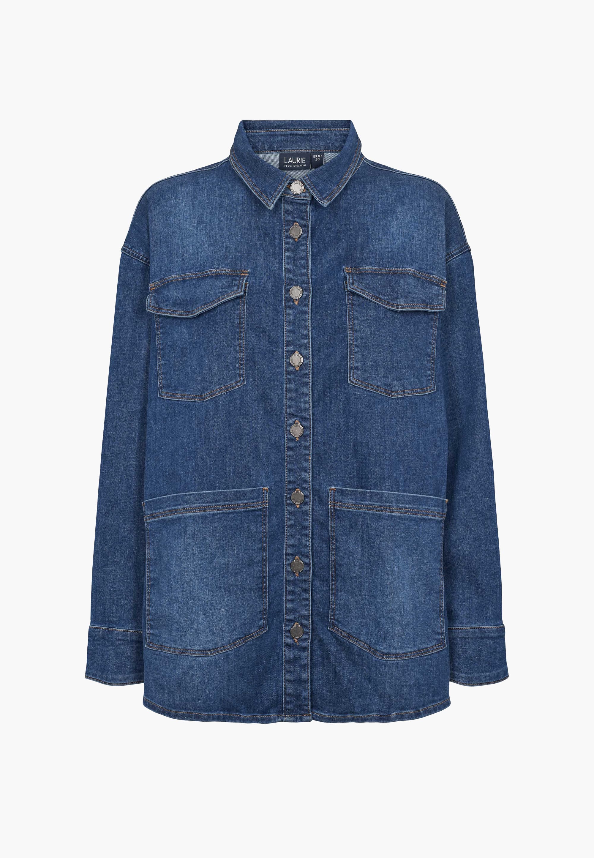 LAURIE Mille Oversize Shirt Jacket - Long Sleeve Oversized 49399 Washed Blue Denim