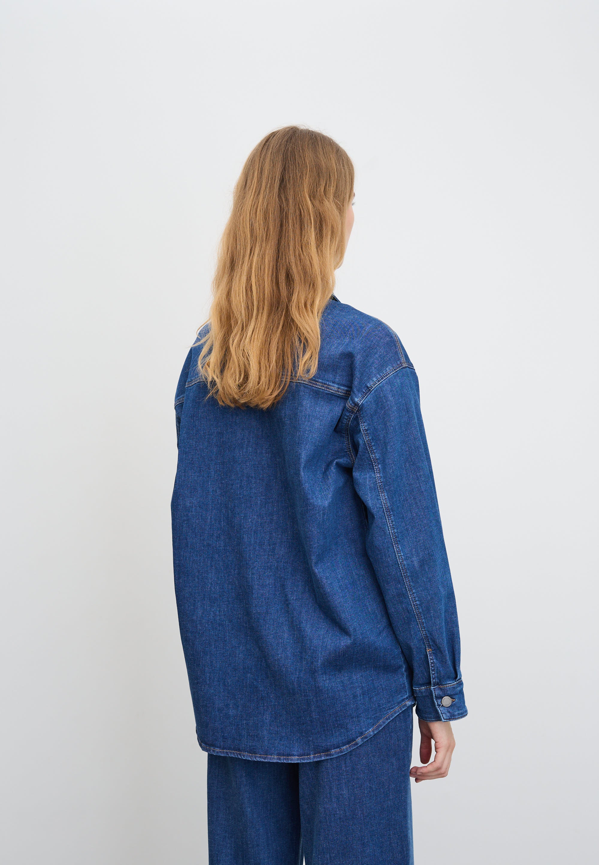 LAURIE Mille Oversize Shirt Jacket - Long Sleeve Oversized 49399 Washed Blue Denim