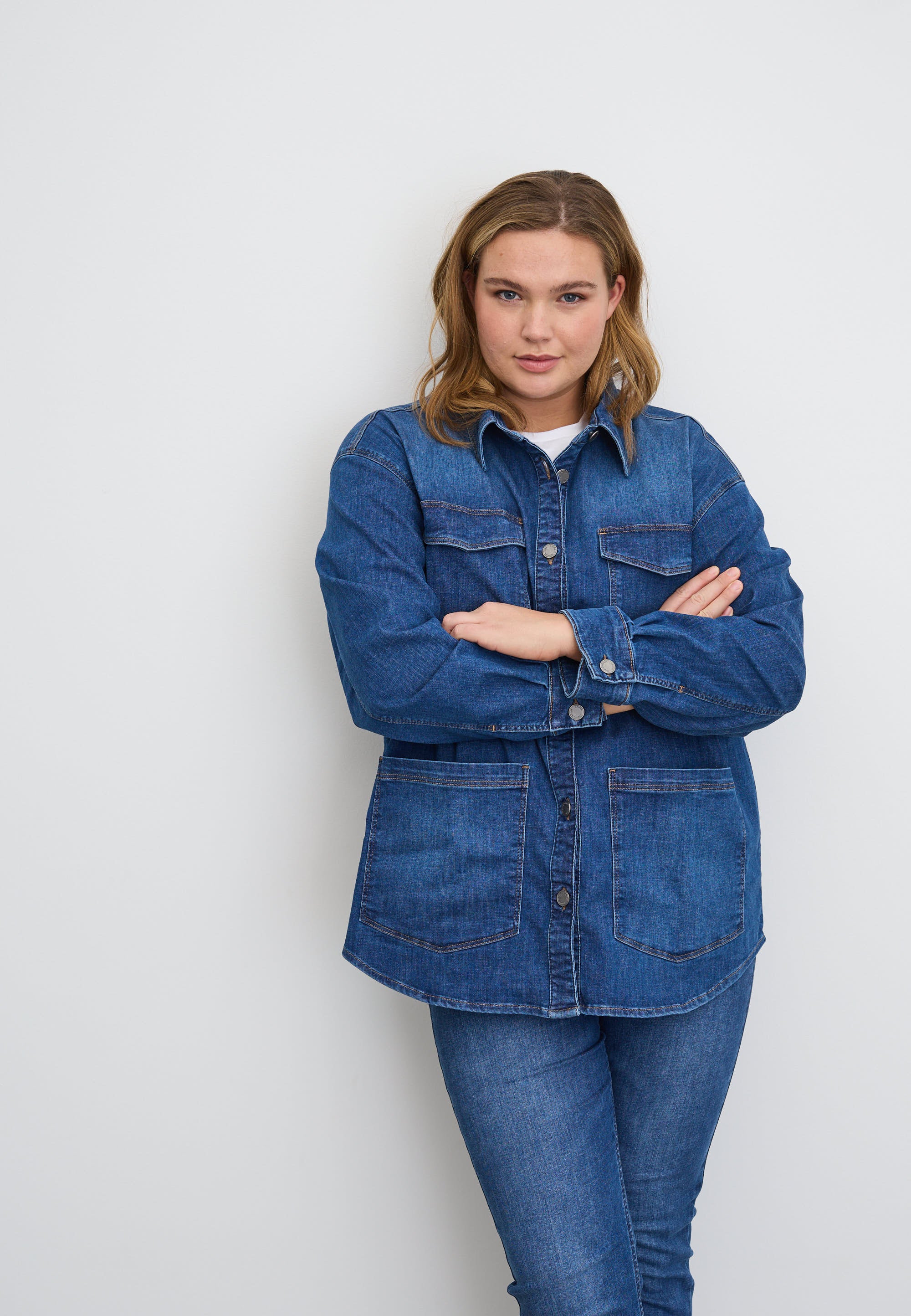 LAURIE Mille Oversize Shirt Jacket - Long Sleeve Oversized 49399 Washed Blue Denim
