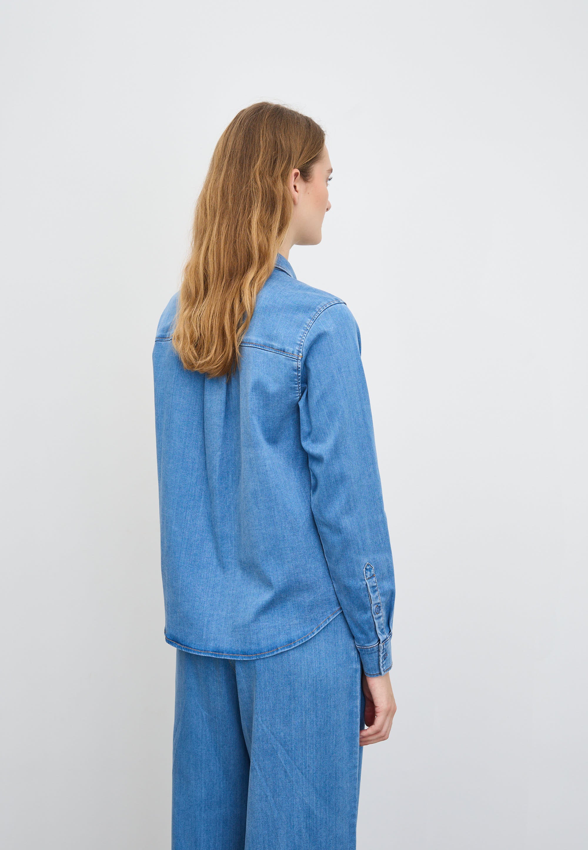 LAURIE Vitta Denim Shirt - Long Sleeve Shirts 44399 Washed Blue Denim
