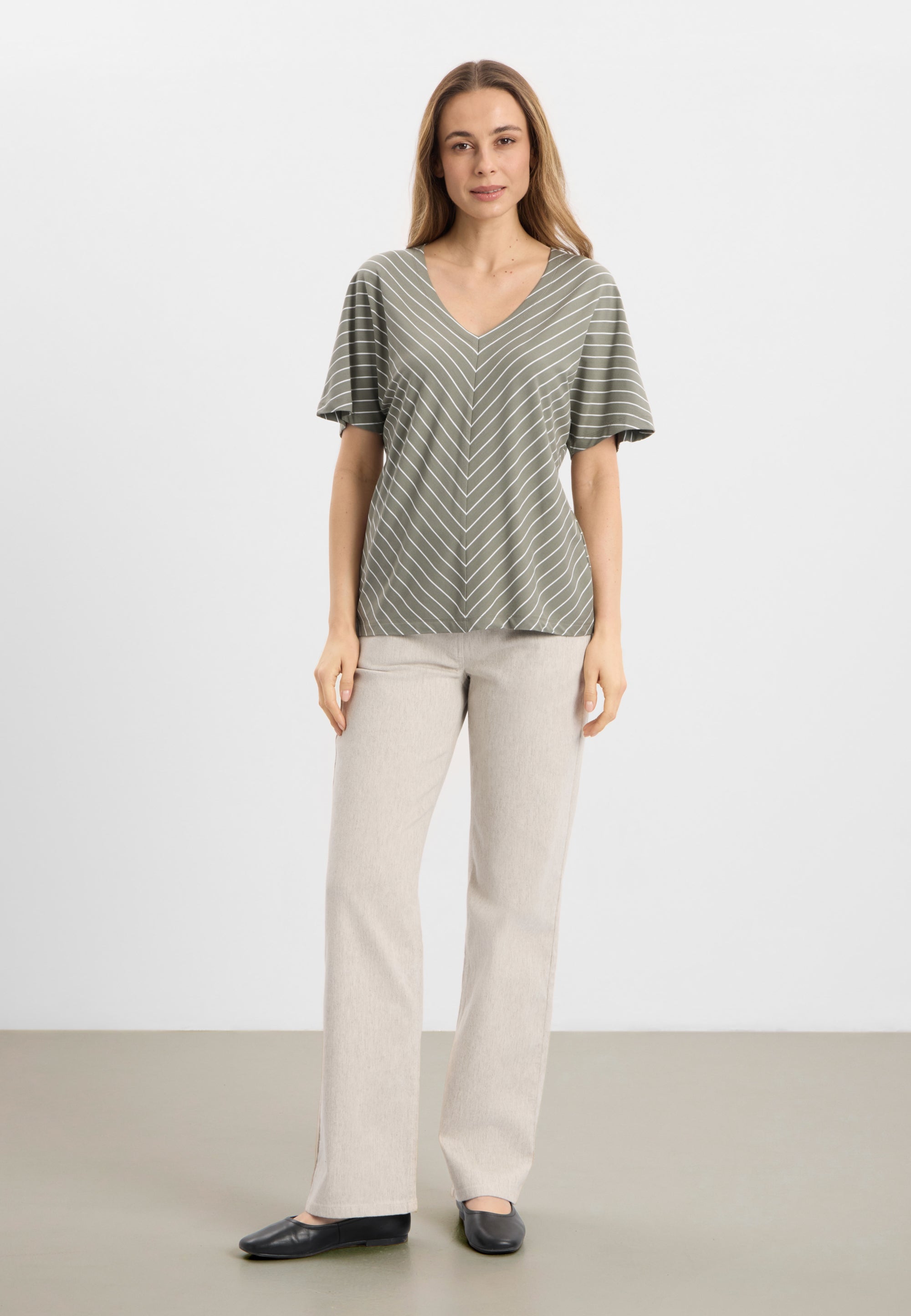 LAURIE Ingrid Blouse SS Regular 55222 Khaki stripe